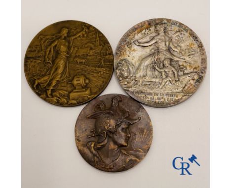 Commemorative Medals: Lot of 3 medals in bronze, including 2 by Hippolyte Leroy (6 cm.) and 1 by Jean Paul Aubé. (5 cm.) 