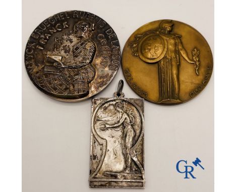 Medals - Honor Marks: Lot of 3 Bronze Medals. Charles Leplae: Rare and large medal in silver-plated bronze. National educatio