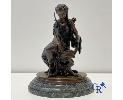 Michel-Louis Victor Mercier (1810-1894) Bronze statue with brown patina of the goddess of hunting Diana. Signed Mercier. 19th
