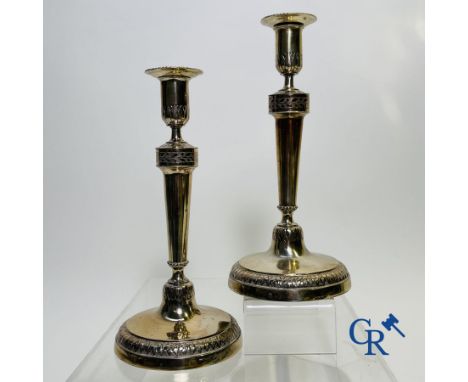 Silver: Pair of silver candlesticks probably Namur, Jean-Baptiste Fallon. 2nd grade. Late 18th century. (Hallmarks difficult 