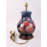 A Moorcroft "Finches" pattern lamp base, designed by Sally Tuffin, 13 12" high overall