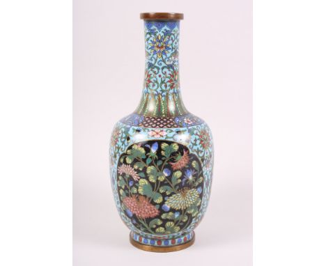 A cloisonne baluster vase, decorated chrysanthemum and other flora, 9" highCondition:Some cracks in enamel but no losses, lig