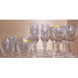 A Waterford "Curraghmore" pattern cut glass part table service for six with etched decoration of