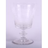 An engraved glass goblet decorated with a ship and windmill, reputedly owned by the Belgian