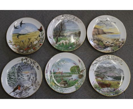 Twelve Royal Worcester months of the year plates, by Peter Barrett, a Doulton and Slaters vase (damaged), a decanter and othe