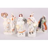 A pair of 19th century Staffordshire figures, drummer boy and girl trumpet player, 14" high, and two