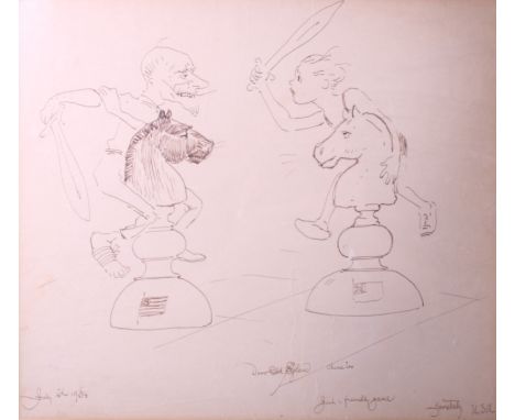 Ashbrooke July 4, 1934: a pen and ink cartoon, "Just a Friendly Game", 11 1/2" x 13", in mahogany frame, and Noah Vivian: ear