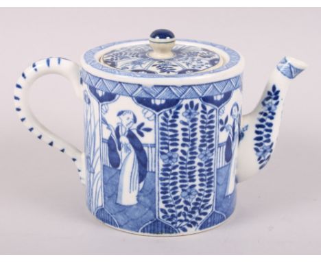 A 19th century Chinese blue and white porcelain teapot, decorated figures, 4 1/2" high(Teapot has been restored)