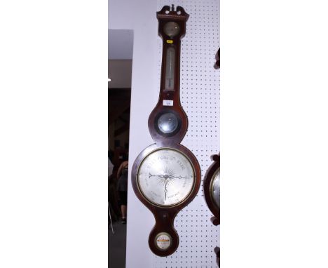 A 19th century mahogany and line inlaid cased barometer, thermometer, hydrometer and level by D Balerna