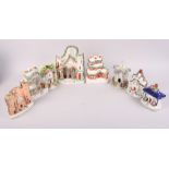 A 19th century Staffordshire cottage money box, 6" high, and seven other 19th century