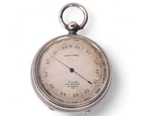 A Victorian late 19th century compensated pocket barometer  by C. W. Dixey & Son, London, in engine turned silver case, hallm