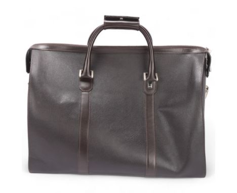 A Dunhill dark brown Scotch grain leather holdall, Italian made, circa 1990, length approx 45cmGood condition, little sign of