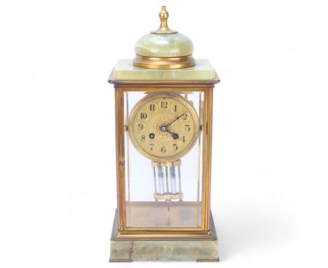 A gilt-bronze and onyx cased 4-glass regulator clock, height 40cm, with key and pendulum 