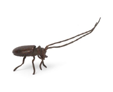 A Meiji period century Japanese patinated bronze jizai okimono articulated cricket, length 13cmGood condition, some movement 