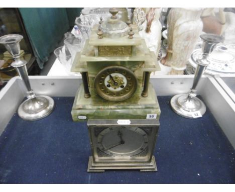 ONYX CASED/ BRASS MANTLE CLOCK, AND ARTDECO ALARM CLOCK A.F
