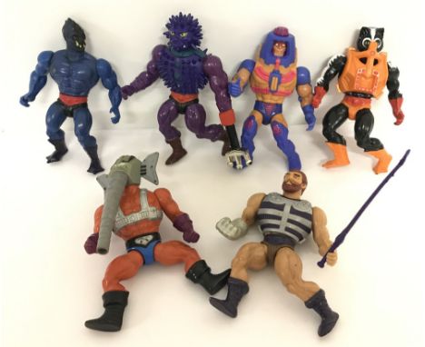 A group of 6 early 1980's mattel, Masters of the Universe 5" action figures. Comprising: Webstor, Man-E-Faces (with head turn