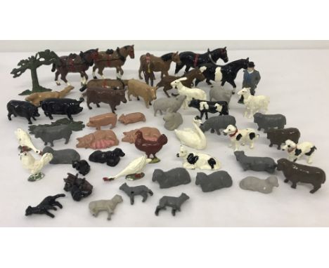 A collection of vintage lead &amp; hollow cast metal farm and farm animal figures. To include pieces made by: Britians, Cresc