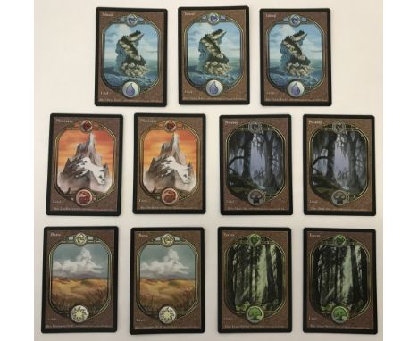 11 Full Art Land Magic the Gathering Trading Cards: Forest x 2, Island x 3, Mountain x 2, Swamp x 2, Plains x 2 - Unglued Set