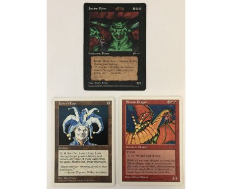 3 Oversized Magic the Gathering Cards (MtG). To include: Shivan Dragon, Jester's Cap and Juzam Djinn.