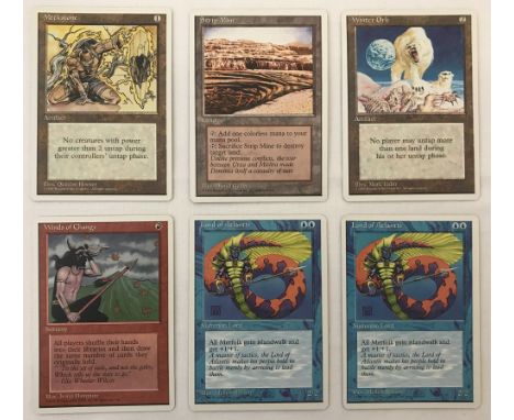 6 Magic the Gathering Trading Cards: "Strip Mine", "Meekstone", "Winds of Change", "Winter Orb", "Lord of Atlantis" x 2 - 4th