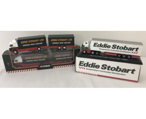 2 Corgi Eddie Stobart Haulage vehicles. One boxed and one unboxed. Together with an Atlas Editions boxed Volvo FH Fridge Trai