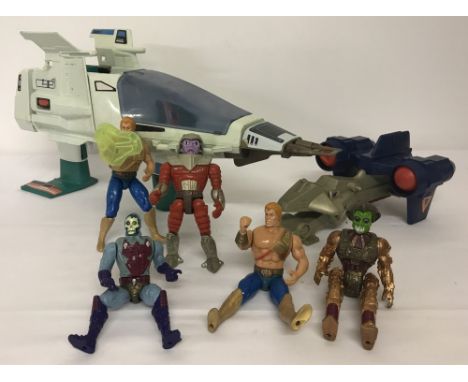 A collection of 1988 Mattel Inc, He-Man figures and vehicles. Comprising: Astrosub vehicle, Bolajet vehicle, 2 x He-Man figur