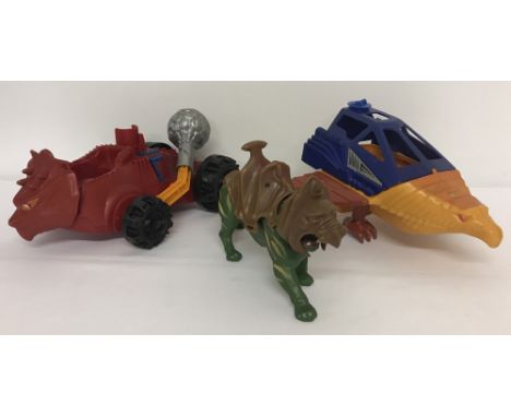 3 Mattel Toys, early 1980's, Masters of the Universe Vehicles. Comprising: He-Man's Battle Cat, Bashasaurus and Talon Fighter