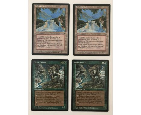 4 Magic the Gathering Trading Cards: "Rainbow Vale" x 2, "Elvish Farmer" x 2 - Fallen Empires Set. 1994.