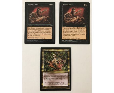 3 Magic the Gathering Trading Cards: "Shallow Grave" x 2 and "Cadaverous Bloom" - Mirage Set. 1996.