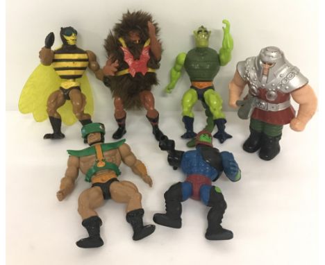 A group of 6 early 1980's Mattel, Masters of the Universe 5" action figures. Comprising: Buzz Off (a/f), Grizzlor, Cyclops, R