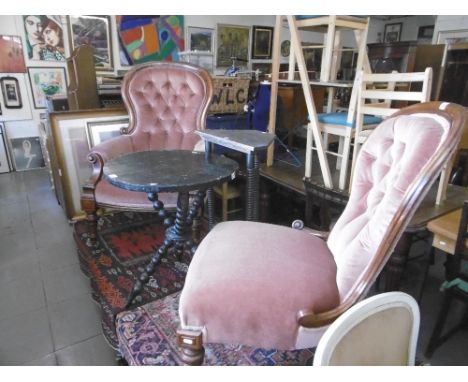 TWO VICTORIAN BUTTON BACK CHAIRS