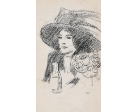λ JOHN DUNCAN FERGUSSON (BRITISH 1874-1961)PORTRAIT OF A LADY IN A HATConté20 x 12cm (7¾ x 4½ in.)Provenance:Margaret Morris,