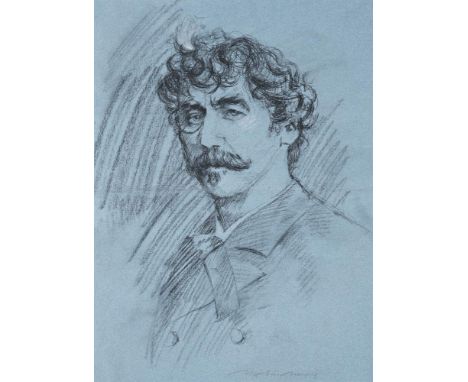 MORTIMER MENPES (BRITISH 1855 - 1938) PORTRAIT STUDY OF JAMES ABBOTT MCNEILL WHISTLER Charcoal and chalk on blue paper  Signe