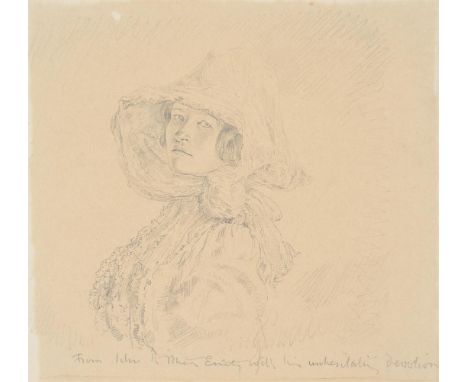 λ  AUGUSTUS JOHN (BRITISH 1878-1961)PORTRAIT HEAD OF MRS. ORPENPencilInscribed "From John to Miss Emily with his unhesitating