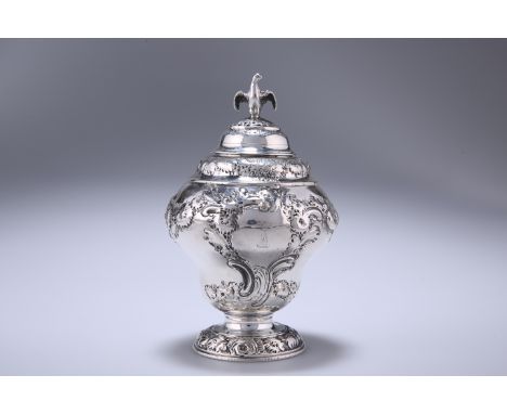 A GEORGE II SILVER TEA CADDY IN THE ROCOCO TASTE, LONDON 1753, maker's mark indistinct, probably William Shaw &amp; William P
