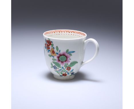 A WORCESTER POLYCHROME FLORAL PAINTED COFFEE CUP, c. 1770, painted with gilt-highlighted floral spray and sprigs. 6.5cmThis c