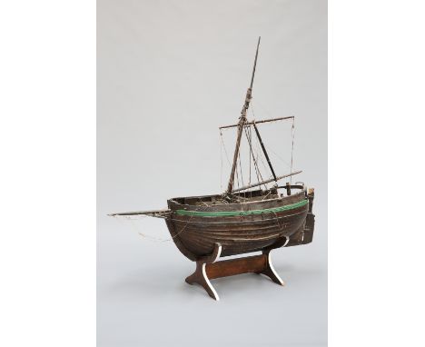 A LARGE VICTORIAN OAK MODEL OF A WHITBY BOAT, "HOPEFULL", on a later stand. 42.5cm wide, overall height 158cmSome damage to t