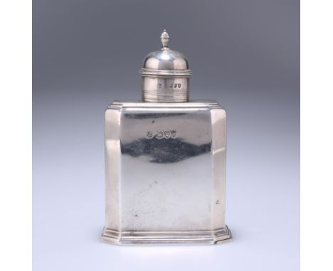 A LATE VICTORIAN SILVER TEA CADDY, THOMAS BRADBURY &amp; SONS, LONDON 1895, in 18th century style, with domed lift-off cover 