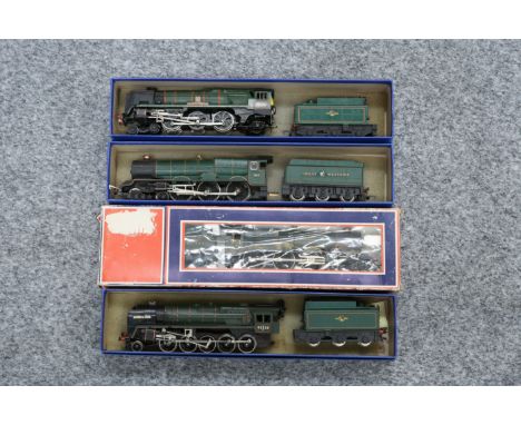 FOUR BOXED OO GAUGE ELECTRIC LOCOMOTIVES WITH TENDERS, comprising Lima "King George V", Hornby Dublo "Barnstaple", Hornby "Ki