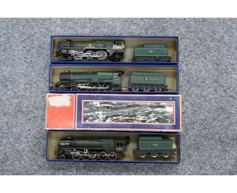 FOUR BOXED OO GAUGE ELECTRIC LOCOMOTIVES WITH TENDERS, comprising Lima "King George V", Hornby Dublo "Barnstaple", Hornby "Ki