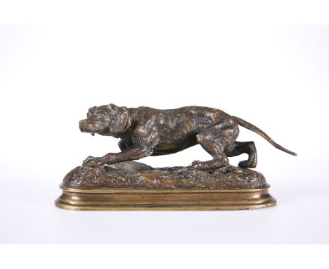 FRENCH SCHOOL, LATE 19th CENTURY, AN ANIMALIER BRONZE OF A HOUND, modelled prowling on a naturalistic oval base, indistinctly