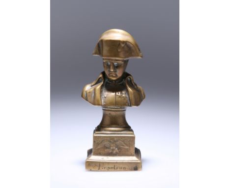 A 19th CENTURY BRONZE DESK BUST OF NAPOLEON, on a square inscribed integral plinth numbered 7175 verso. Height 14cm