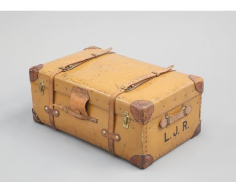 A LARGE LEATHER CAR TRUNK, EARLY 20TH CENTURY, with internal tray, Orient Make label to interior, straps and handles intact, 
