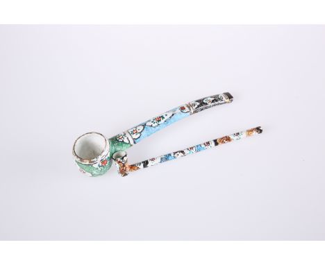 TWO ENAMEL PIPES, PROBABLY EASTERN EUROPEAN. Larger 13.5cm