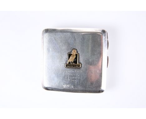 A GEORGE V SILVER AND ENAMEL CIGARETTE CASE, BIRMINGHAM 1925, maker R.N, with Leeds &amp; District Motor Club enamel crest, e