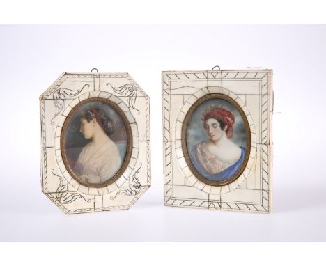 TWO LATE 19th CENTURY PORTRAIT MINIATURES, one of a lady in Orientalist turban signed K. Bossi, oval, the other a lady in a r