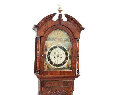 A WEST YORKSHIRE BRASS-INLAID MAHOGANY EIGHT-DAY LONGCASE CLOCK, SIGNED HELLIWELL, LEEDS, the 14 1/2-inch break-arch dial pai