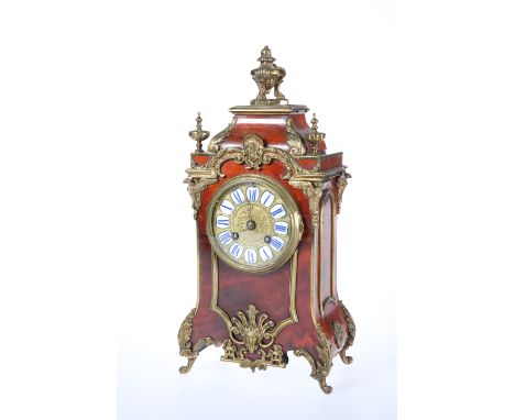 A LOUIS XV STYLE GILT-METAL MOUNTED TORTOISESHELL MANTEL CLOCK, LATE 19th CENTURY, the gilt dial with Roman numeral enamel ma