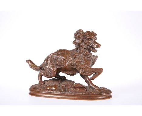 AFTER ALPHONSE ALEXANDRE ARSON (FRENCH, 1822-1880), A DOG WITH PRICKED EARS, on a naturalistic oval base with cast signature,