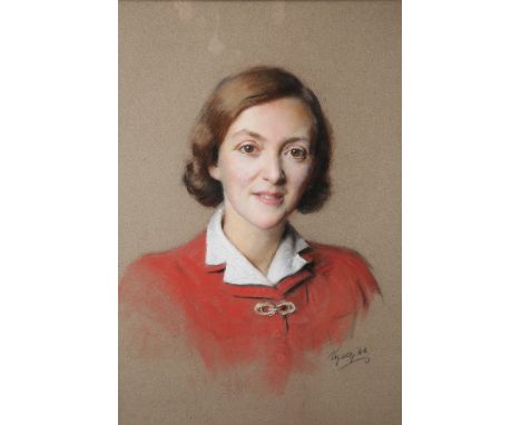 FRENCH SCHOOL, PORTRAIT OF A LADY, signed and dated (19)46 lower right, pastel, framed. 60cm by 44cm